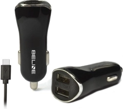 încărcător auto 2× USB + USB‑C 2,1 A negru