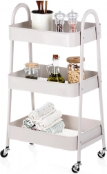 Raft metalic mobil, bej, 3 niveluri, 44 × 31,5 × 78,5 cm