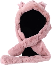 Căciulă de pluș pentru copii cu fular și mănuși 3‑în‑1 – Roz