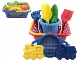 Set de nisip pentru copii cu coș, găletușă și forme