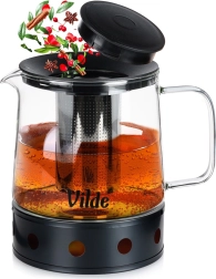 Cană din sticlă cu sită din inox și încălzitor 1,5 l Vilde