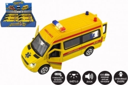 Ambulanță – mașinuță metal-plastic cu lumini și sunete, 15 cm, cu mecanism pull-back
