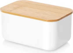 Cutie de unt din oțel alb cu capac din bambus