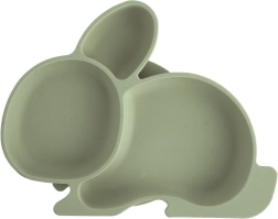 Farfurie din silicon pentru copii, împărțită, cu iepuraș, verde 23 × 18,5 × 3,5 cm