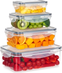 Set de recipiente din plastic pentru alimente cu capac și garnitură, 4 bucăți