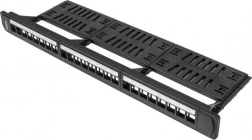 patch panel 24 porturi 1U 19" negru cu organizator pentru module keystone