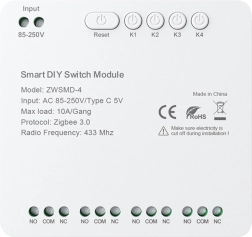 Modul comutator Zigbee cu 4 canale cu contact fără potențial AVATTO