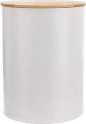 Cutie de bucătărie pentru alimente din metal alb cu capac din bambus 2,3 l