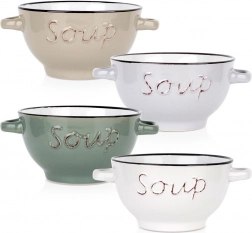 Set de boluri pentru supă din ceramică cu urechi 600 ml, 4 buc