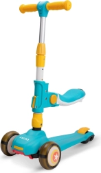 Trotinetă pentru copii cu șezut, albastru‑galben, roți luminoase