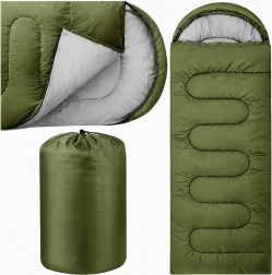 Sac de dormit turistic tip mumie 2 în 1 cu glugă 210 × 70 cm, verde
