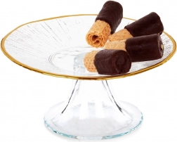 Suport de tort din sticlă cu margine aurie 15,5 cm