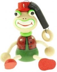 broscuță pe arc – jucărie suspendată din lemn