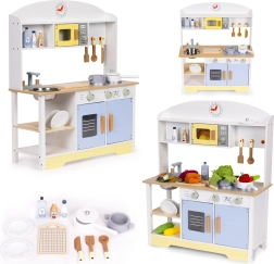 Bucătărie din lemn pentru copii cu cuptor, mașină de spălat și cuptor cu microunde ECOTOYS – 12 accesorii