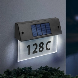 Iluminat solar pentru numărul casei, cu plexiglas transparent și LED-uri alb rece