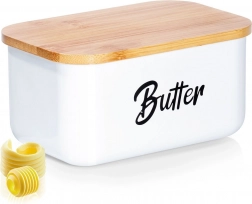 Cutie de unt din oțel alb cu capac din bambus Vilde
