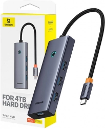 Baseus UltraJoy hub USB‑C 5‑în‑1 (4× USB 3.0, PD 100 W) gri