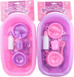 Cădiță din plastic pentru păpuși cu set de accesorii