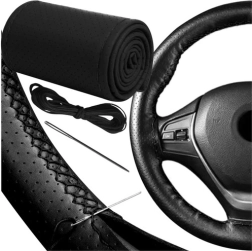 Husă neagră perforată pentru volan din piele ecologică
