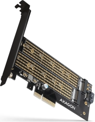 Adaptor intern PCIe x4 pentru 2× M.2 – NVMe M‑key + SATA B‑key, bracket standard și low profile