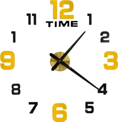 Ceas de perete autoadeziv DIY 100–120 cm, negru‑auriu, 12 cifre