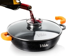 Tigaie adâncă din granit cu capac de sticlă TERRUNA AROMA 24 cm, 2,1 l