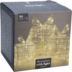 Cadouri de Crăciun luminoase 90 LED, set 3 buc., pentru exterior și interior