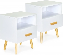 Set de 2 noptiere ModernHome – măsuțe scandinave albe cu sertar