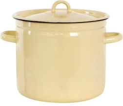 Castron emailat cu capac 7 l, bej cu decor legume