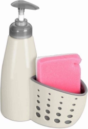 Dozator pentru detergent de vase cu compartiment pentru burete, bej 370 ml