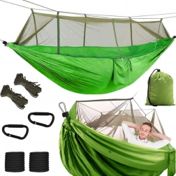 Hamac turistic cu plasă antițânțari 250 × 140 cm, verde