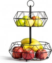 Coș metalic pentru fructe, pe două niveluri, negru