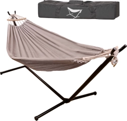 Hamac de grădină cu suport și bară de lemn