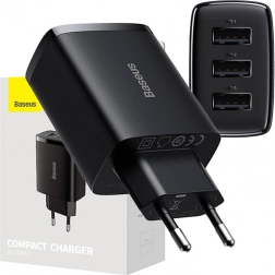 Încărcător de rețea rapid BASEUS 17 W, 3× USB, negru