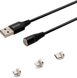 Cablu USB magnetic Savio 3în1 tip C, Micro și Lightning, negru, 1m