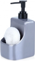 Dozator ceramic pentru detergent de vase cu suport pentru burete, gri 400 ml