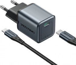 Încărcător GaN USB‑C 20 W cu cablu USB‑C – Lightning 1 m (gri) Vention