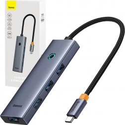 Hub USB-C la 4× USB 3.0 Baseus UltraJoy (gri spațial)