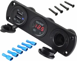 Priză auto de montaj cu USB și voltmetru