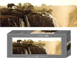Puzzle panoramic cu elefant la Cascada Victoria 1000 piese