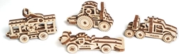 Ugears puzzle mecanic 3D din lemn – set de 4 brelocuri vehicule