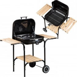 Grătar mare de grădină cu grătar reglabil și rafturi din lemn