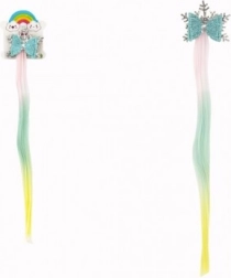 Clamă de păr fulg de nea cu extensie în culorile curcubeului și fundă