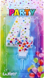 Lumânare pentru tort de petrecere numărul 4 cu buline