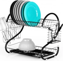 Suport de scurgere pentru vase pe 2 niveluri, negru, 52 × 24,5 × 38 cm Vilde