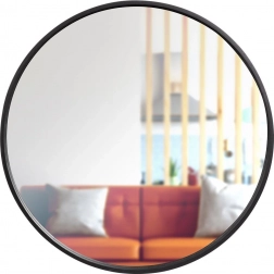 Oglindă rotundă de perete cu ramă din lemn negru 50 cm