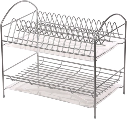Metpol scurgător de vase cu două niveluri 40 cm, argintiu, cu tavă de scurgere