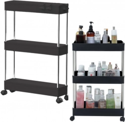 Bibliotecă mobilă cu 3 rafturi pe roți – negru