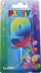 Lumânare de petrecere cifra 9 Curcubeu