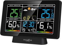 Stație meteo digitală cu RCC, alimentare la rețea și pe baterii, neagră 20 × 4 × 13,5 cm
